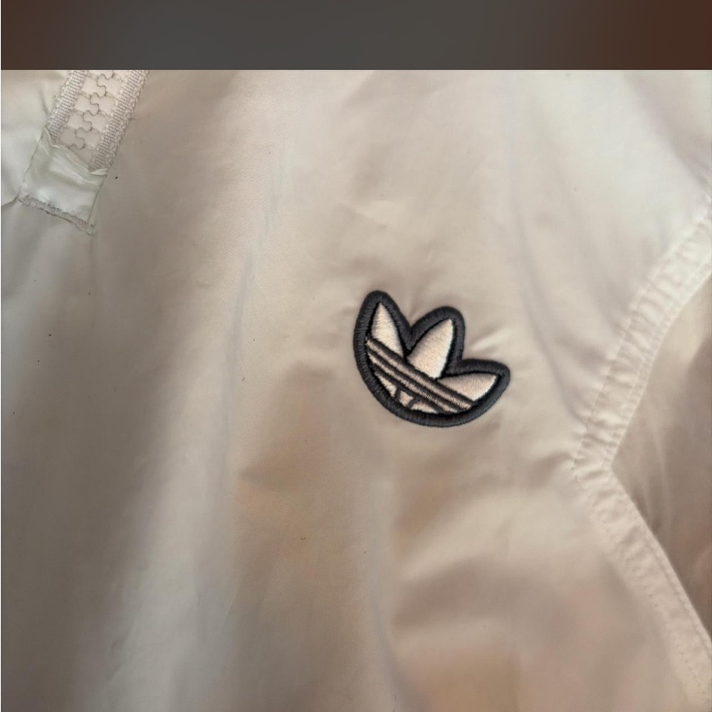 adidas Originals Cream White Windbreaker Jacket with Black Trefoil Logo